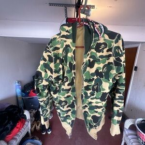 Bape Green Camo Shark Zip-Up Hoodie Size Large